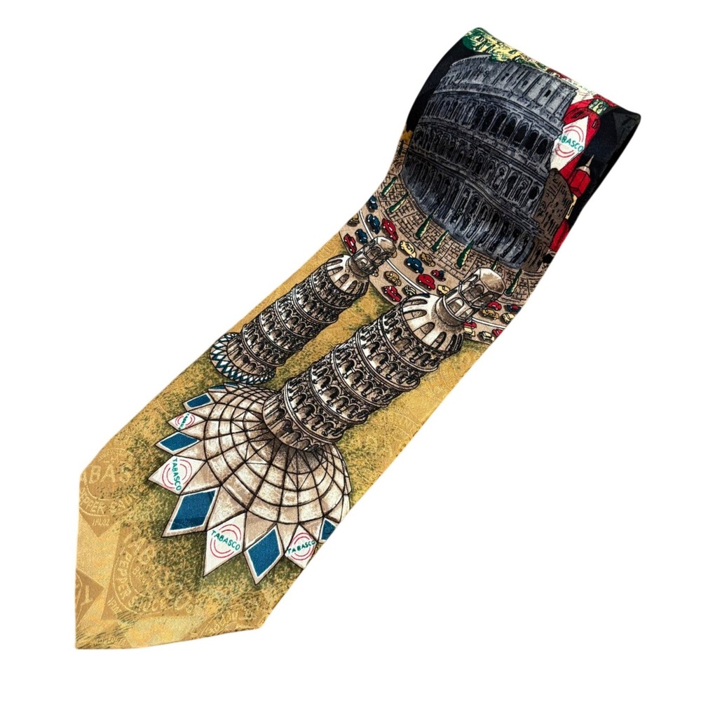 TABASCO Mens‎ Silk Novelty Neck Tie Rome Italy Coliseum Print 3.75x58.5